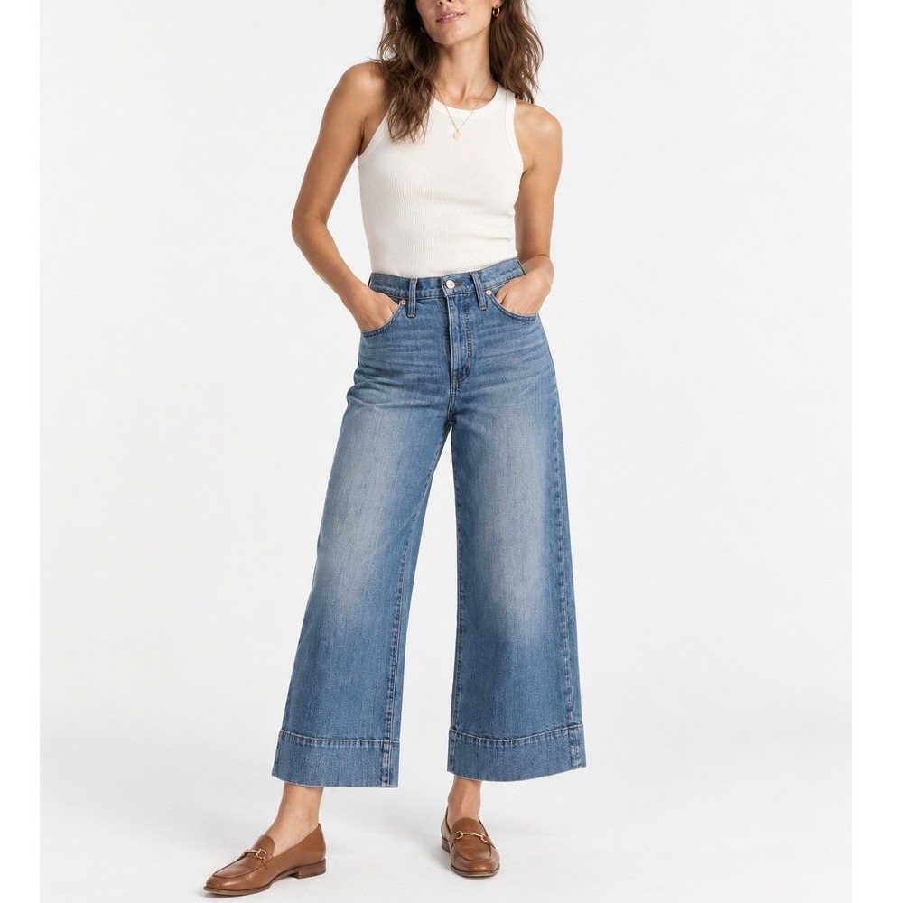 Madewell Womens High Rise Wide Leg Crop Jeans Size 29 Medium Wash Denim
